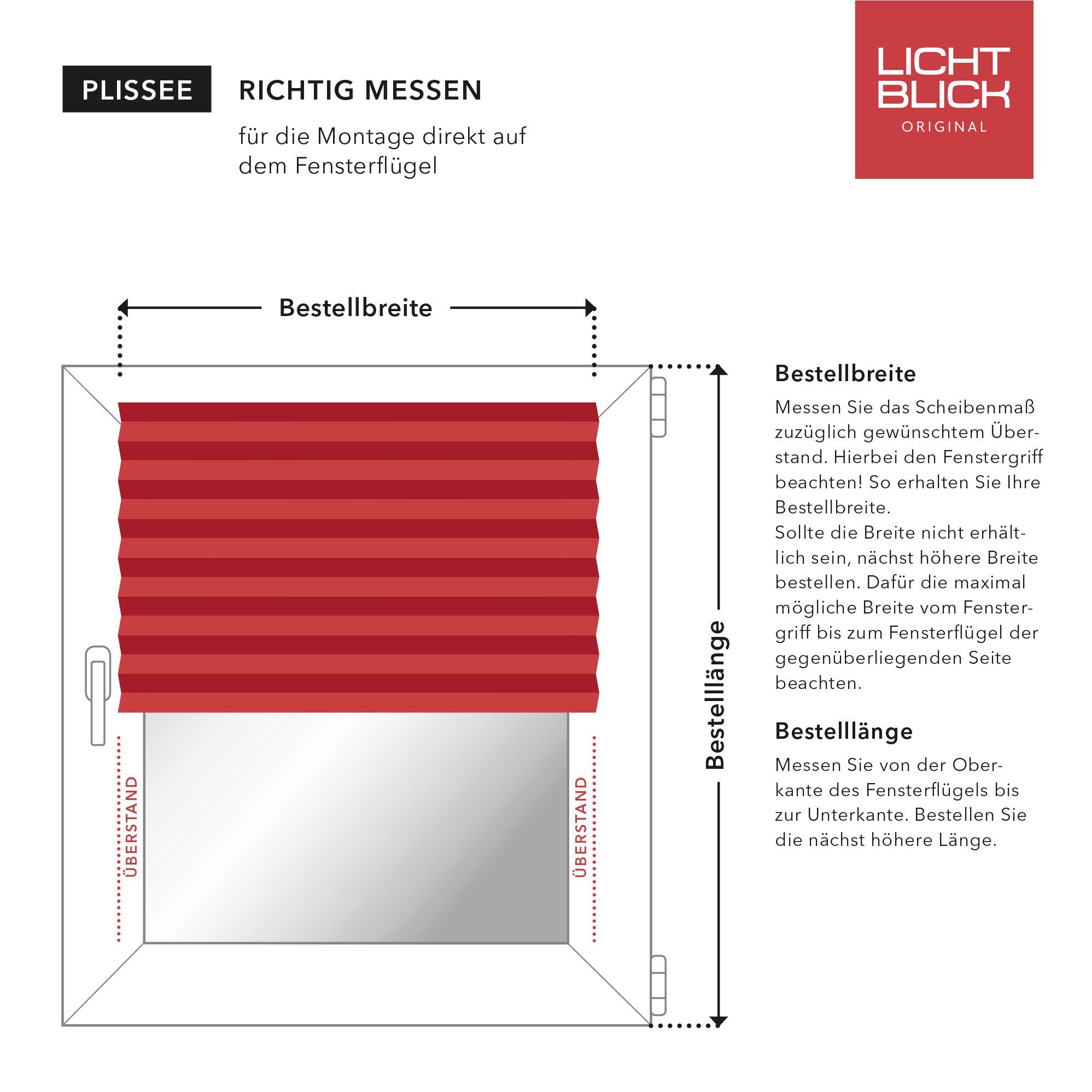 Plissee nach Maß Klebfix, ohne Bohren, verspannt, blickdicht, Hitzeschutz - Grau, LICHTBLICK ORIGINAL, blickdicht, inkl. Klebeträger, Klebbar, kleben