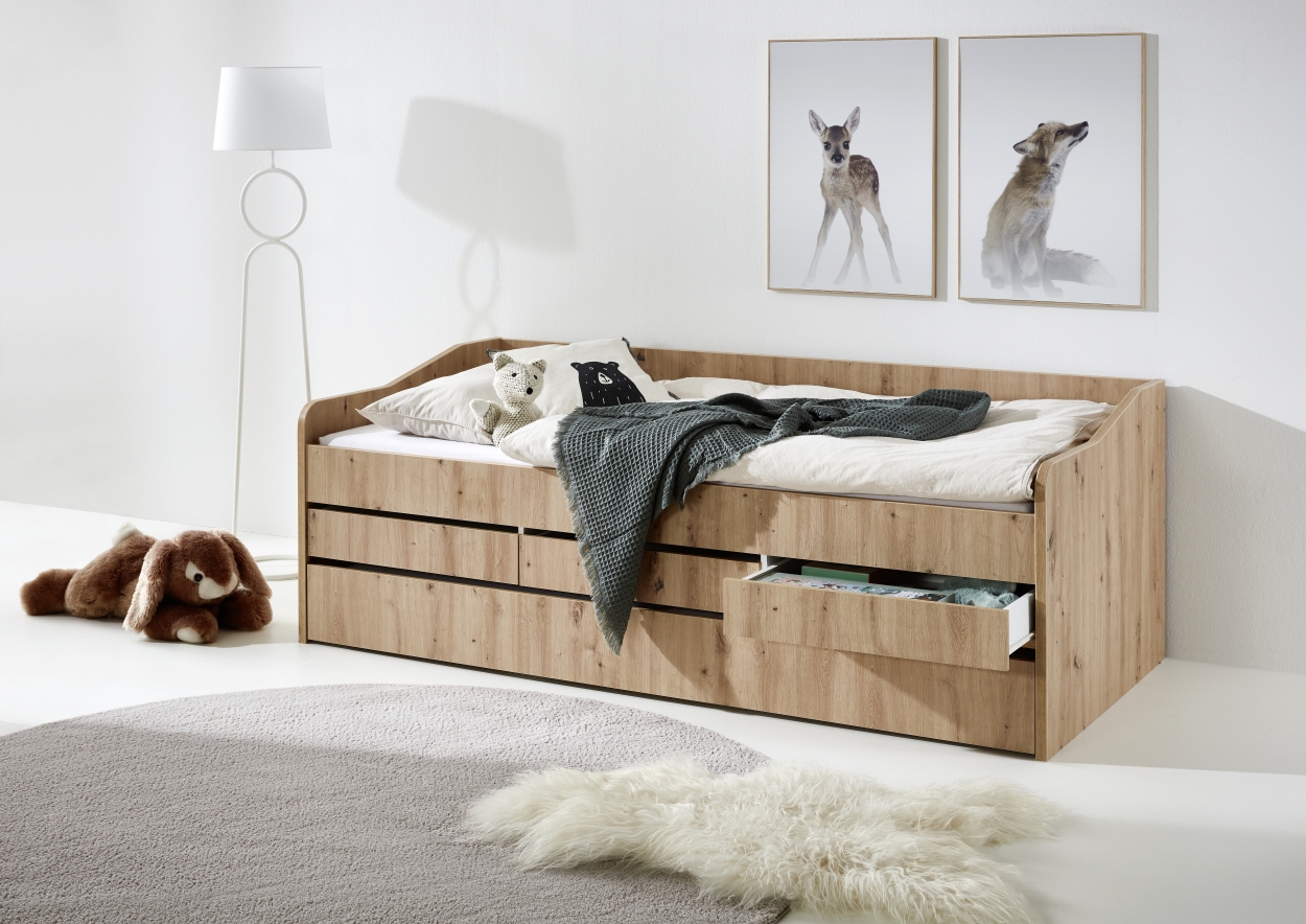 Relita Funktionsbett JILL 90x200 ohne Lattenrost, 3 Schubladen u. Bettschublade Artisan Dekor