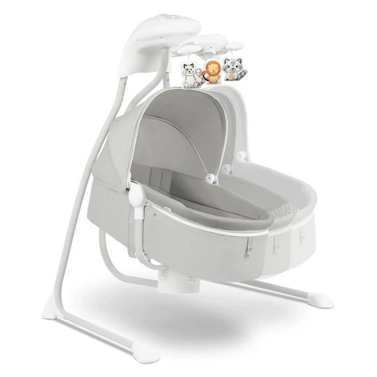 LIONELO Balancelle bébé Henny électrique et musicale avec arche d'activité Gris beige