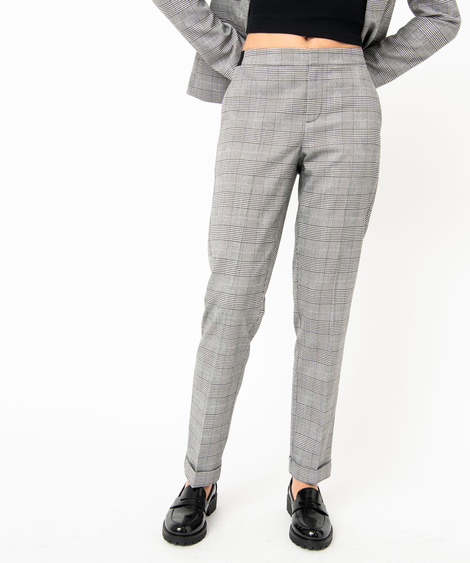 Pantalon à motif Prince de Galles et ceinture élastique femme imprime | GEMO