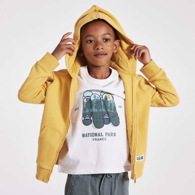 Sweat zippé à capuche jaune garçon