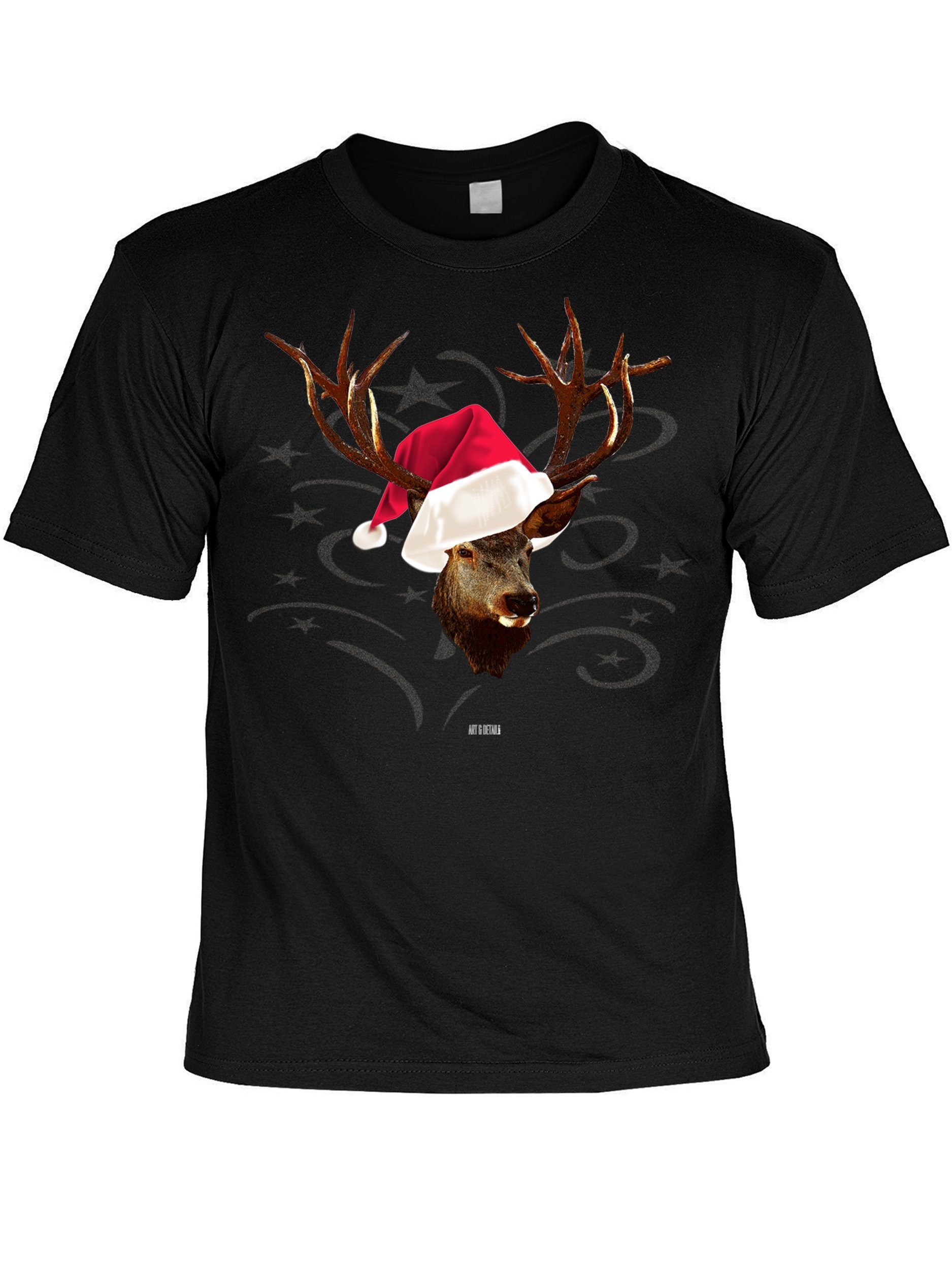 Art & Detail Shirt T-Shirt Weihnachten Design Hirsch mit Weihnachtsmütze Hirsch, Geschenk, Weihnachten