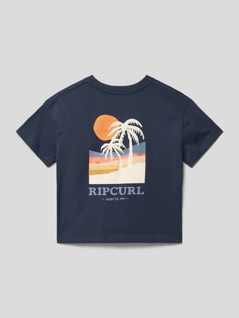 T-Shirt mit Label-Print Modell TROPIC' in marineblau