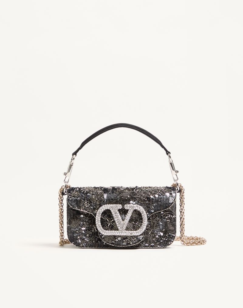 Bolsa de ombro pequena Valentino Garavani Locò bordada com logotipo de joia