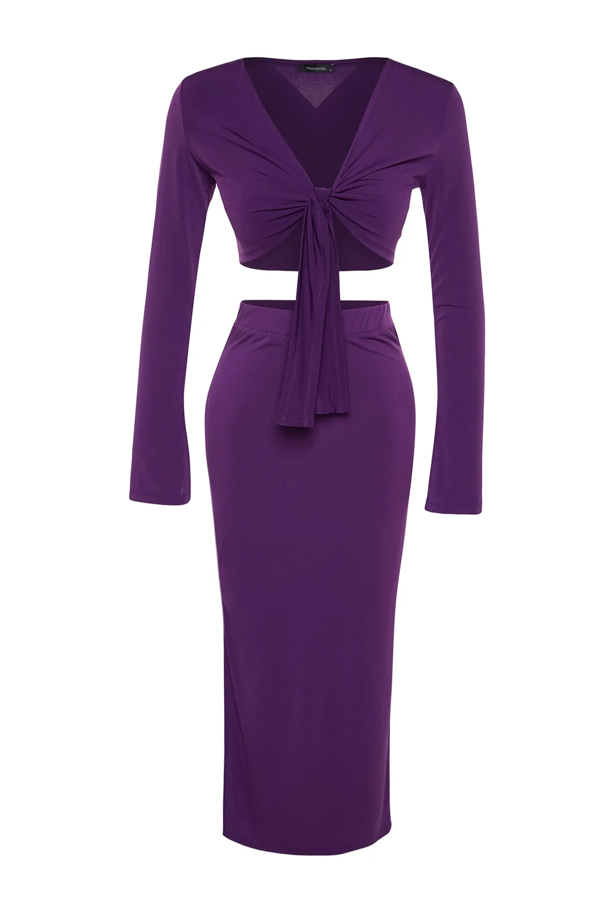 Trendyol Collection  Lila Super Crop und Midi Flexible Strickoberteil und -unterteil Set TWOAW24AU00070