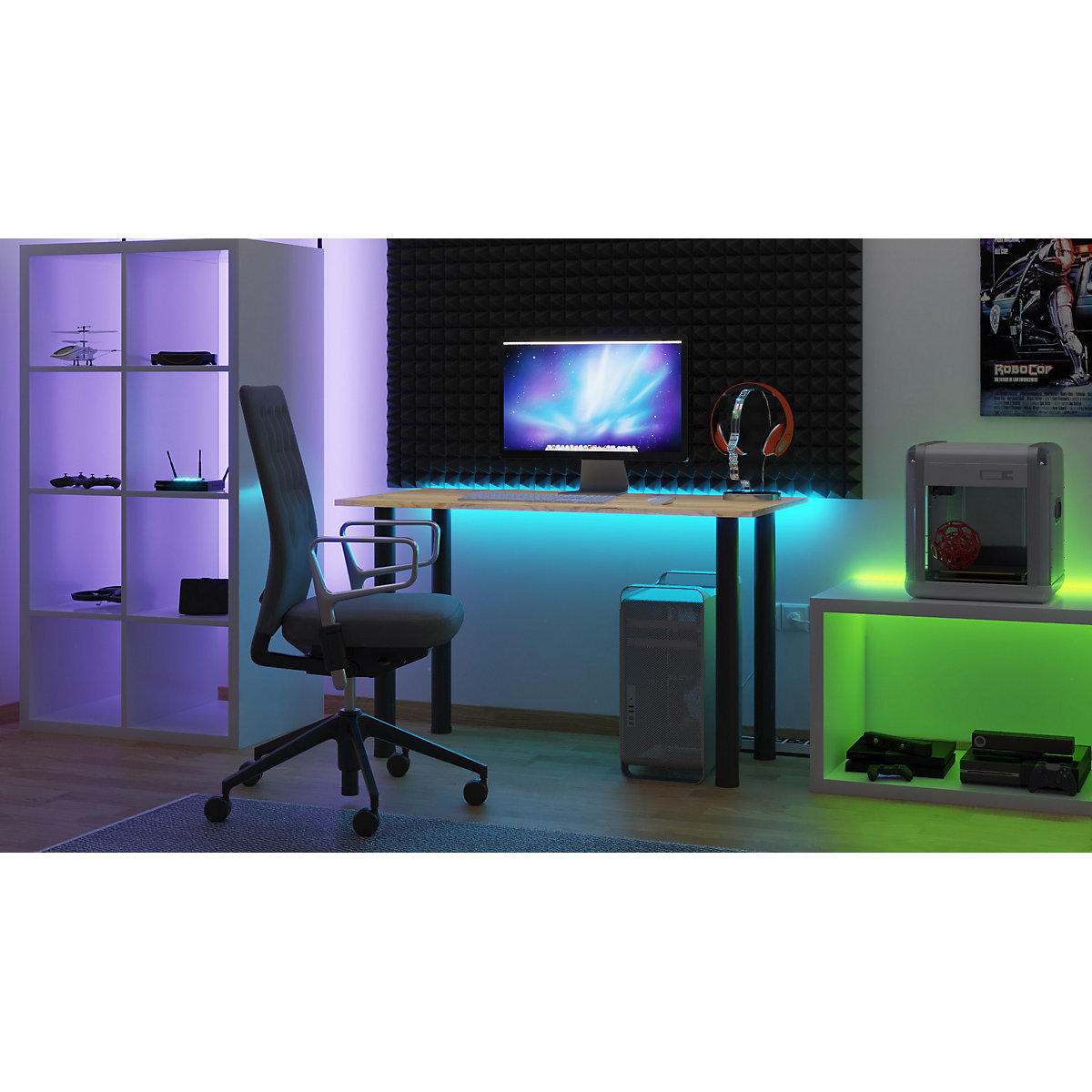 Gaming Schreibtisch mit LED Beleuchtung onesize