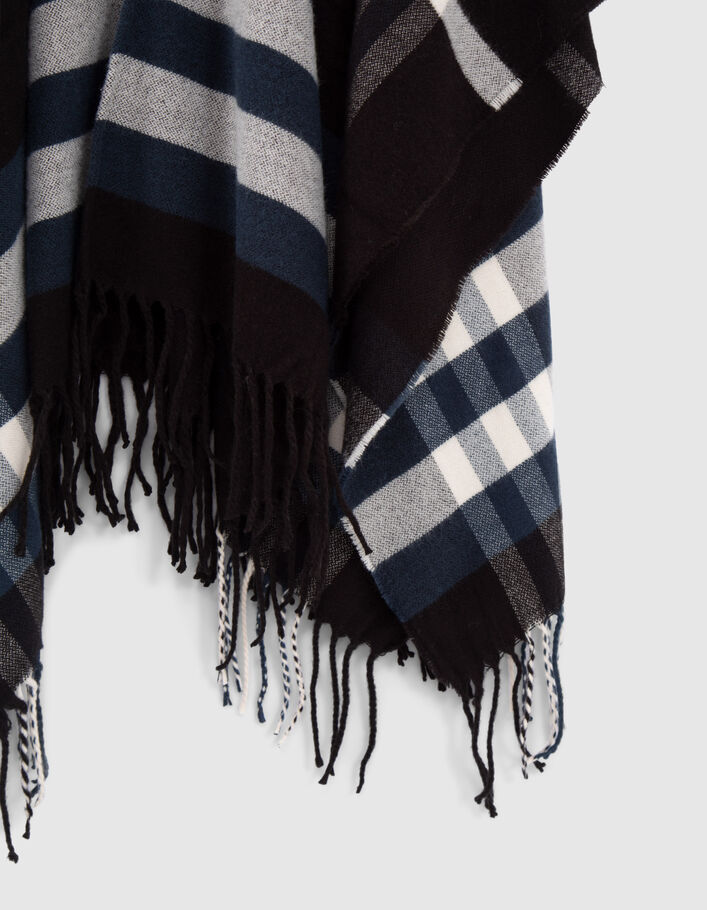 Poncho noir à motif carreaux Femme