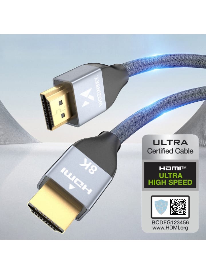 Wozinsky HDMI 2.1 8K 60 Hz 48 Gbps / 4K 120 Hz / 2K 144 Hz Silber 3m in Silber günstig kaufen onesize