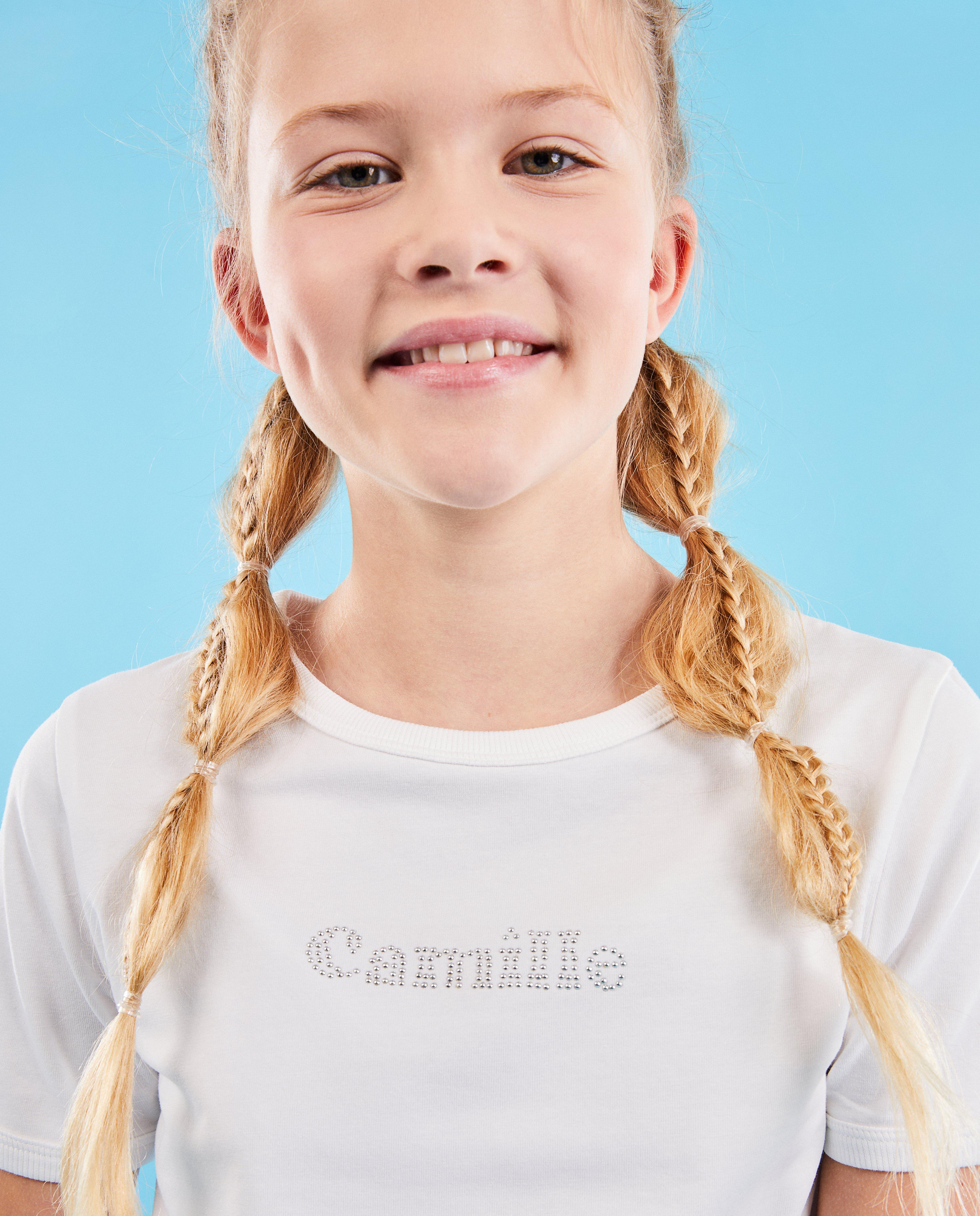 CAMILLE feliratos póló, 6-14 éves, fehér