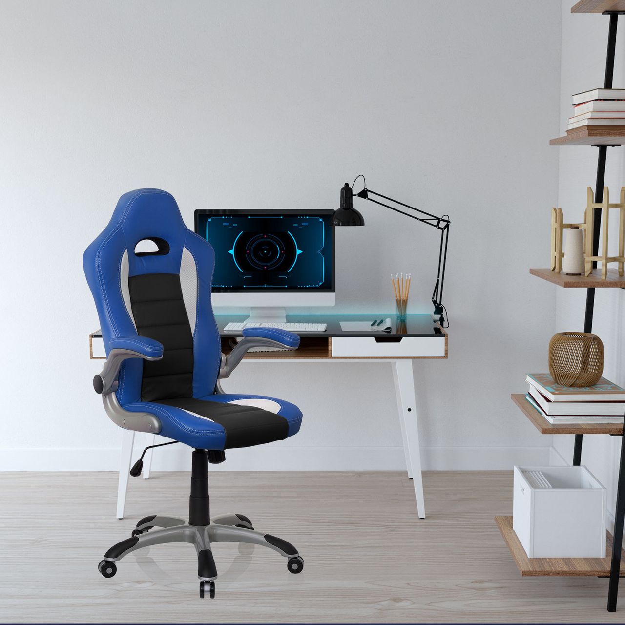 hjh OFFICE Chefsessel GAME SPORT Blau/Schwarz Bürostuhl, Armlehnen klappbar