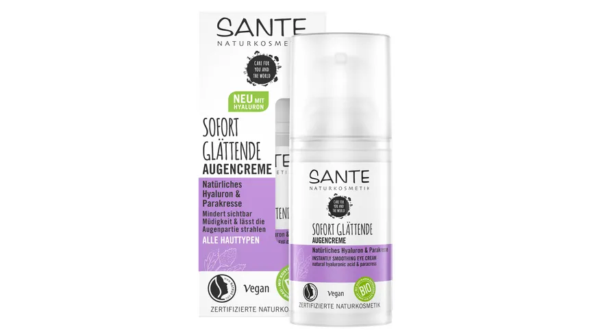 SANTE Sofort Glättende Augencreme Natürliches Hyaluron & Parakresse 15 ml