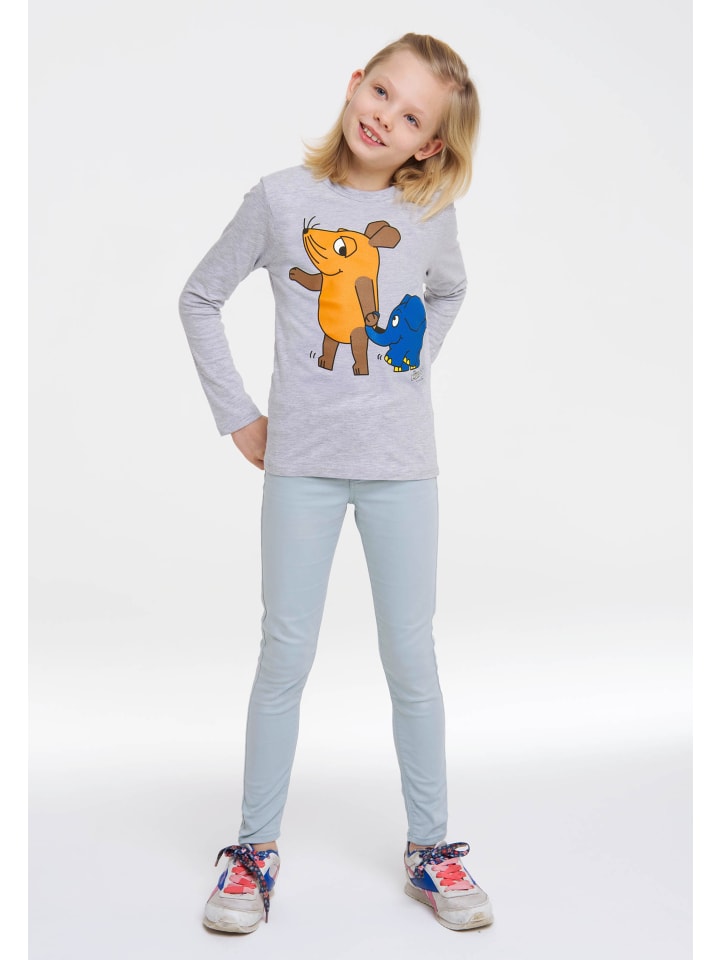 Logoshirt Langarmshirt Sendung mit der Maus - Maus & Elefant in grau-meliert günstig kaufen