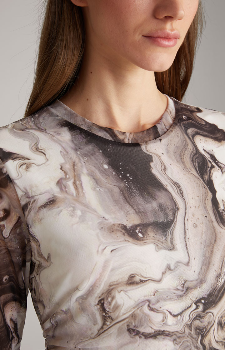 Mesh-Kleid in Offwhite/Schwarz