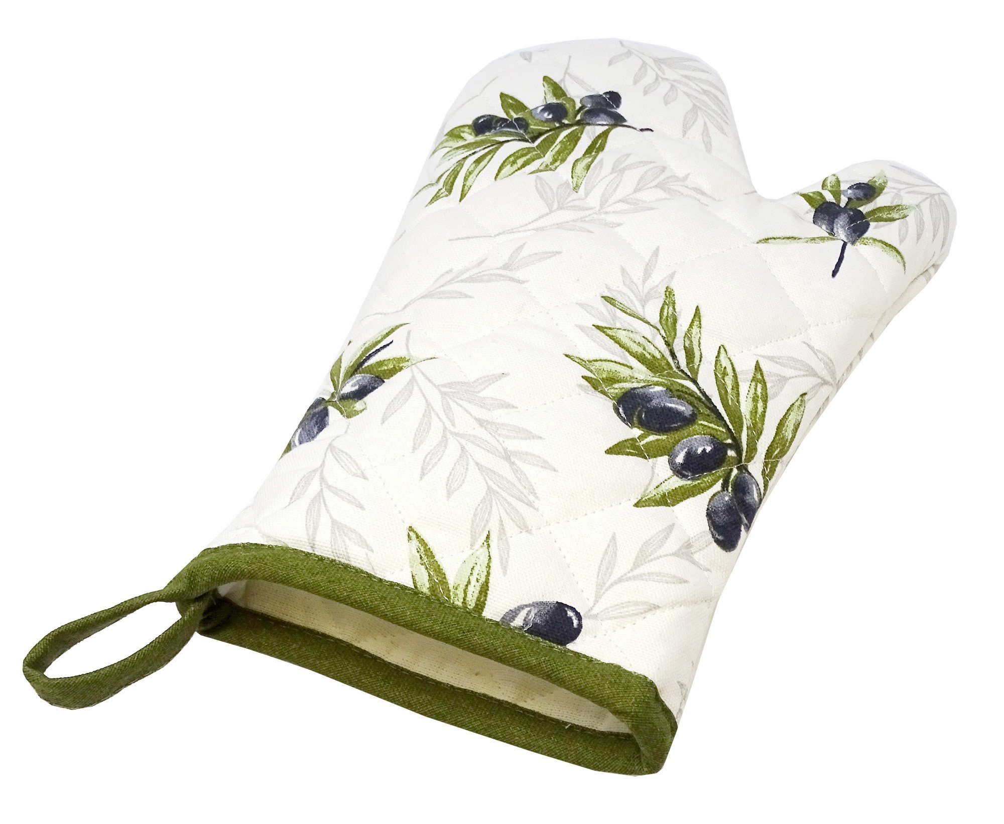 Lashuma Topfhandschuhe Olive, (Set, 2-tlg), Ofenhandschuhe 30x20 cm, Mediterrane Kochhandschuhe