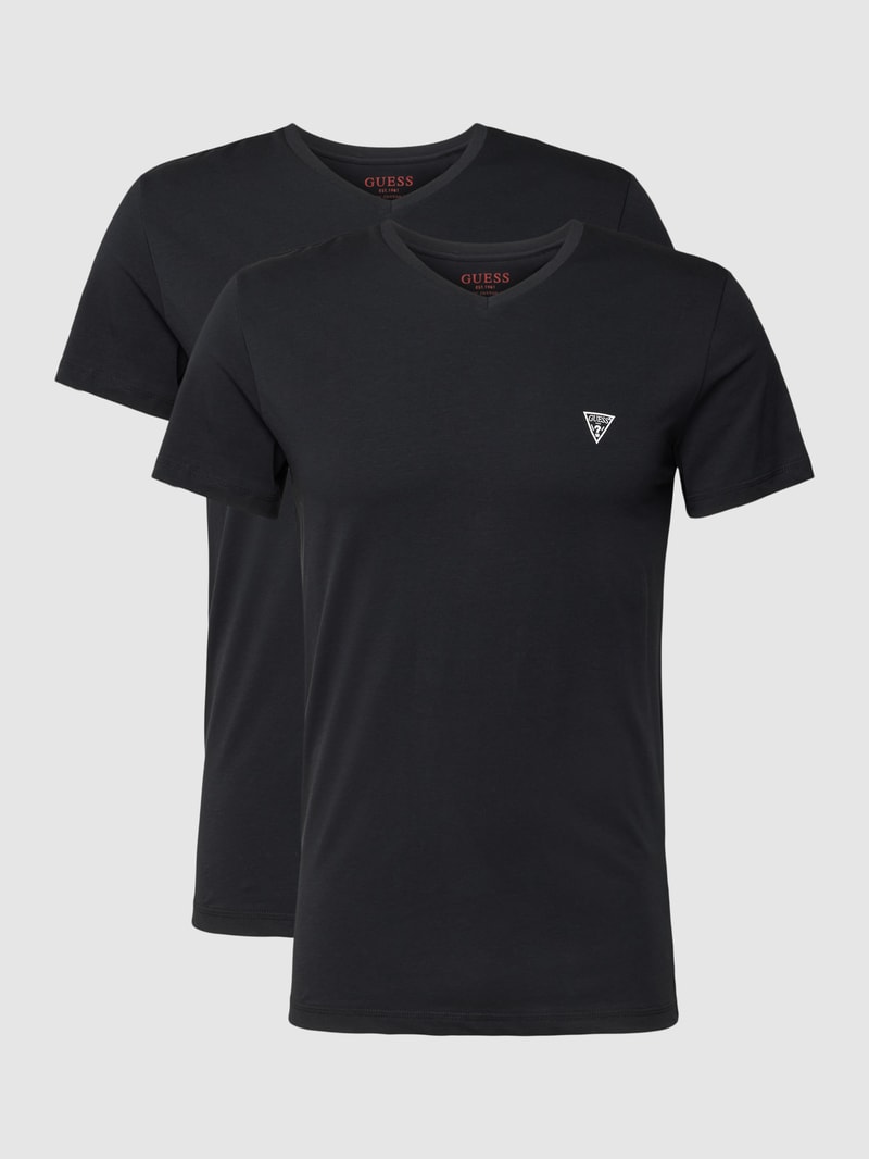 T-Shirt mit V-Ausschnitt Modell 'CALEB HERO' im 2er-Pack in schwarz