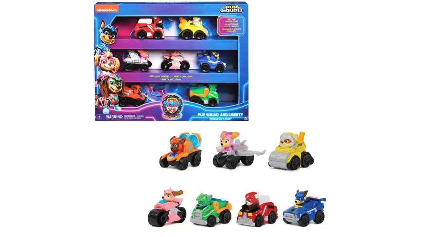 PAW Patrol: Der Mighty Kinofilm, 7-teiliges Pup Squad Racers-Geschenkset mit Liberty-Spielzeugauto