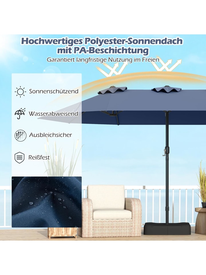 COSTWAY Doppelsonnenschirm mit Ständer 443 x 263 cm in Dunkelblau günstig kaufen onesize