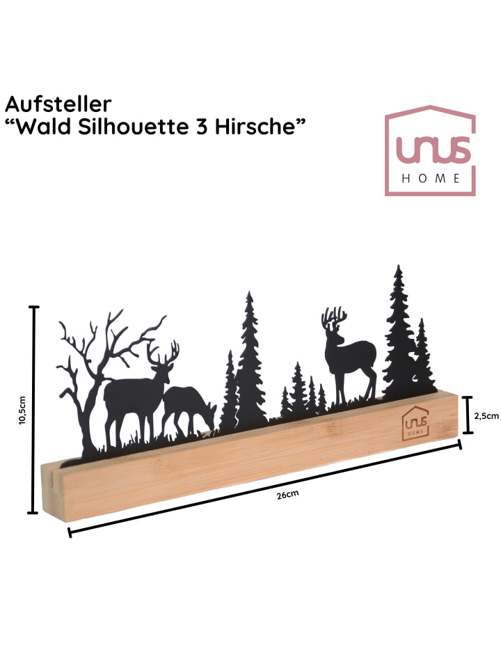 UNUS Aufsteller Wald Silhouette 3 Hirsche in Schwarz günstig kaufen onesize