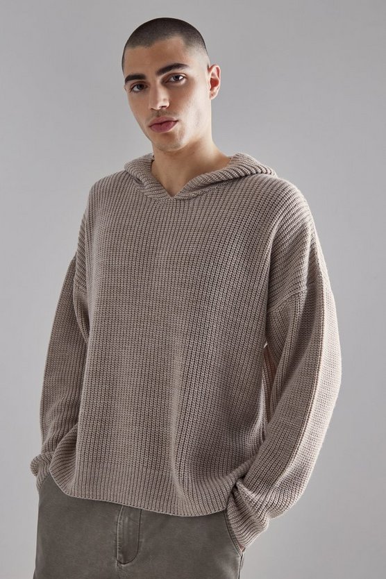 Kastiger gerippter Strick-Hoodie