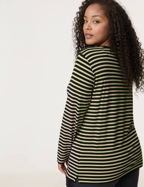 Geringeltes Longsleeve mit Ziersteinen