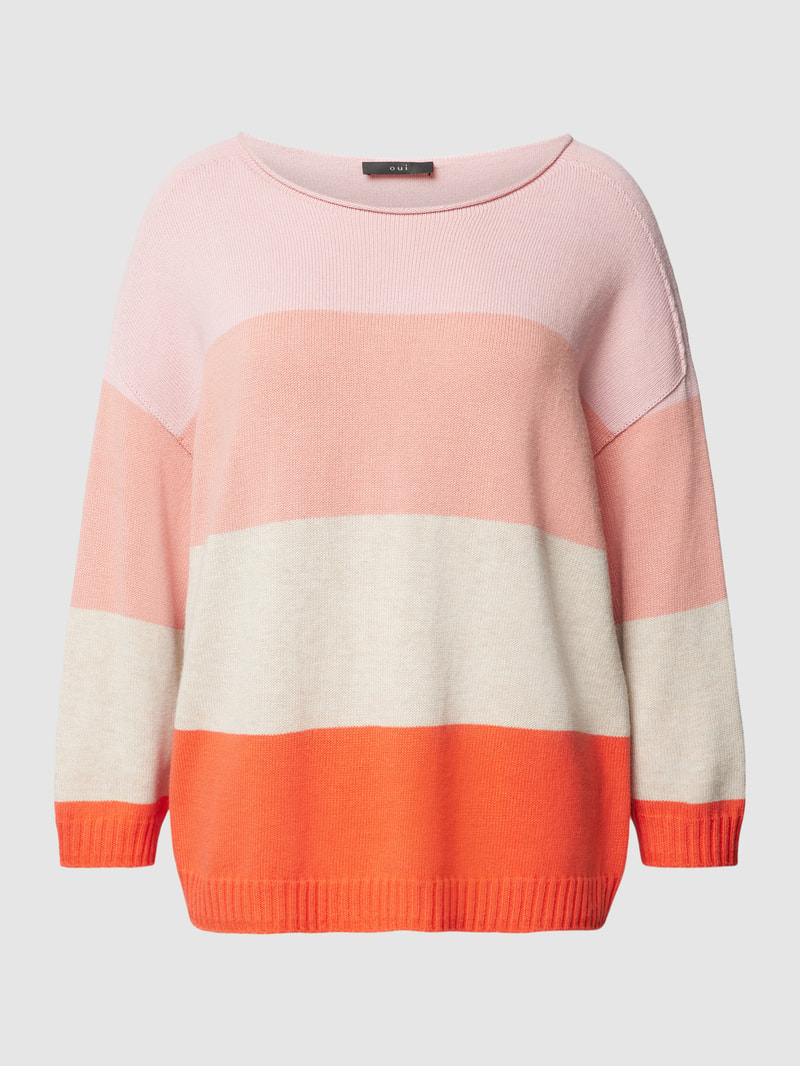 Strickpullover mit Blockstreifen in rosé