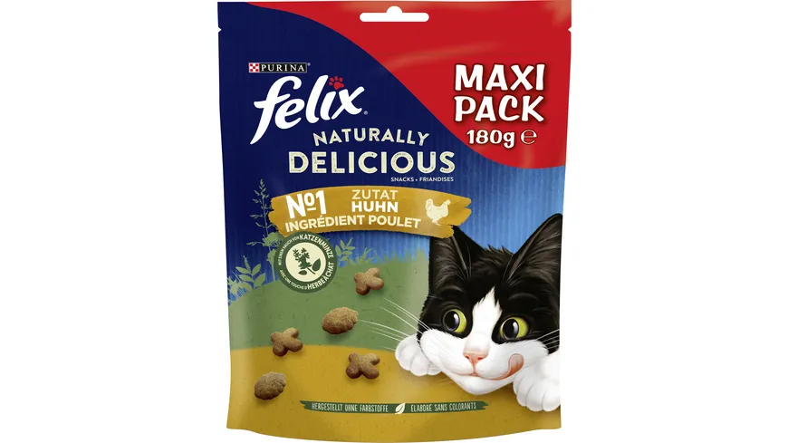 PURINA FELIX Naturally Delicious mit Huhn und einem Hauch von Katzenminze Katzensnacks 180 g