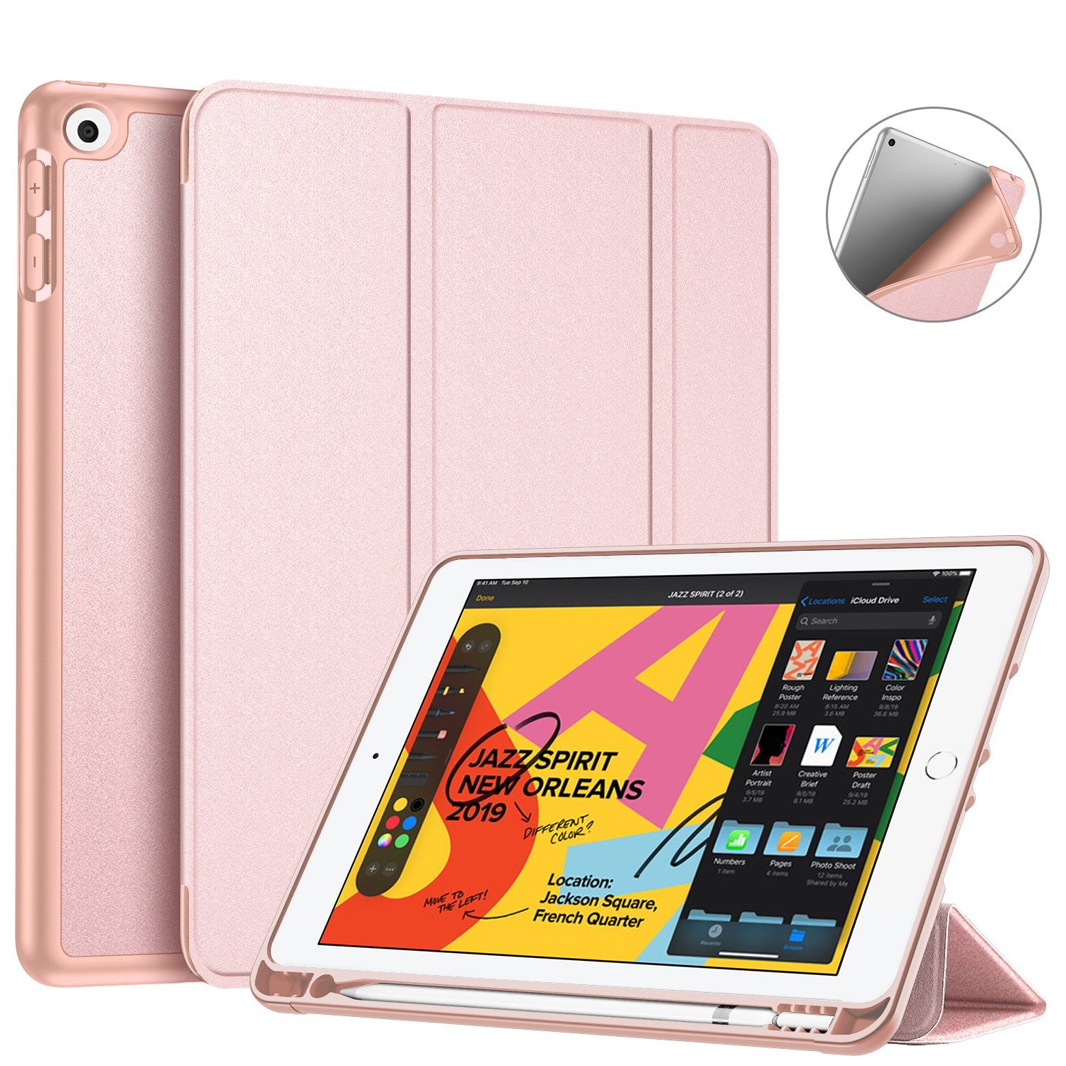 Fintie Tablet-Hülle Hülle für iPad 9. Generation 2021/8. Gen 2020/7. Gen 2019 10.2 Zoll - Superleicht Soft TPU Rückseite Abdeckung Schutzhülle mit eingebautem Pencil Halter, Auto Sleep/Wake