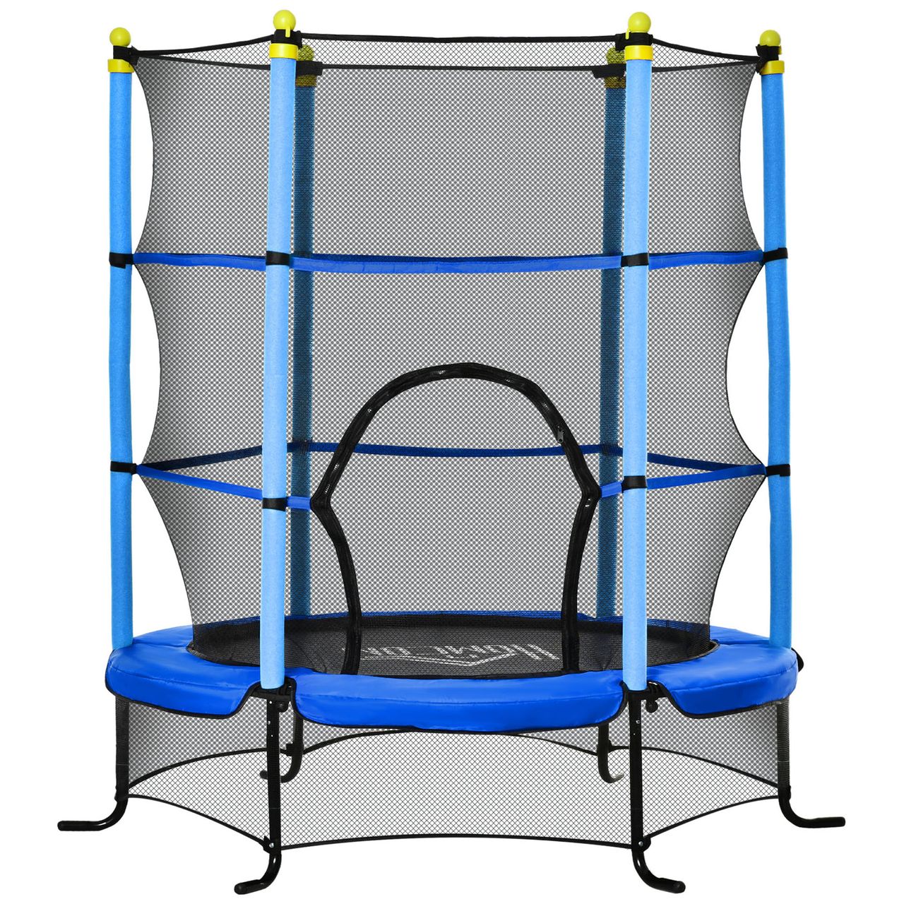 HOMCOM Trampolin Ø163 cm Gartentrampolin Mini-Trampoline für Kinder mit Sicherheitsnetz Randabdeckung Kleinkind-Trampolin für drinnen und draußen springen Gummiseil gepolstert Stahl Blau bis 45 kg