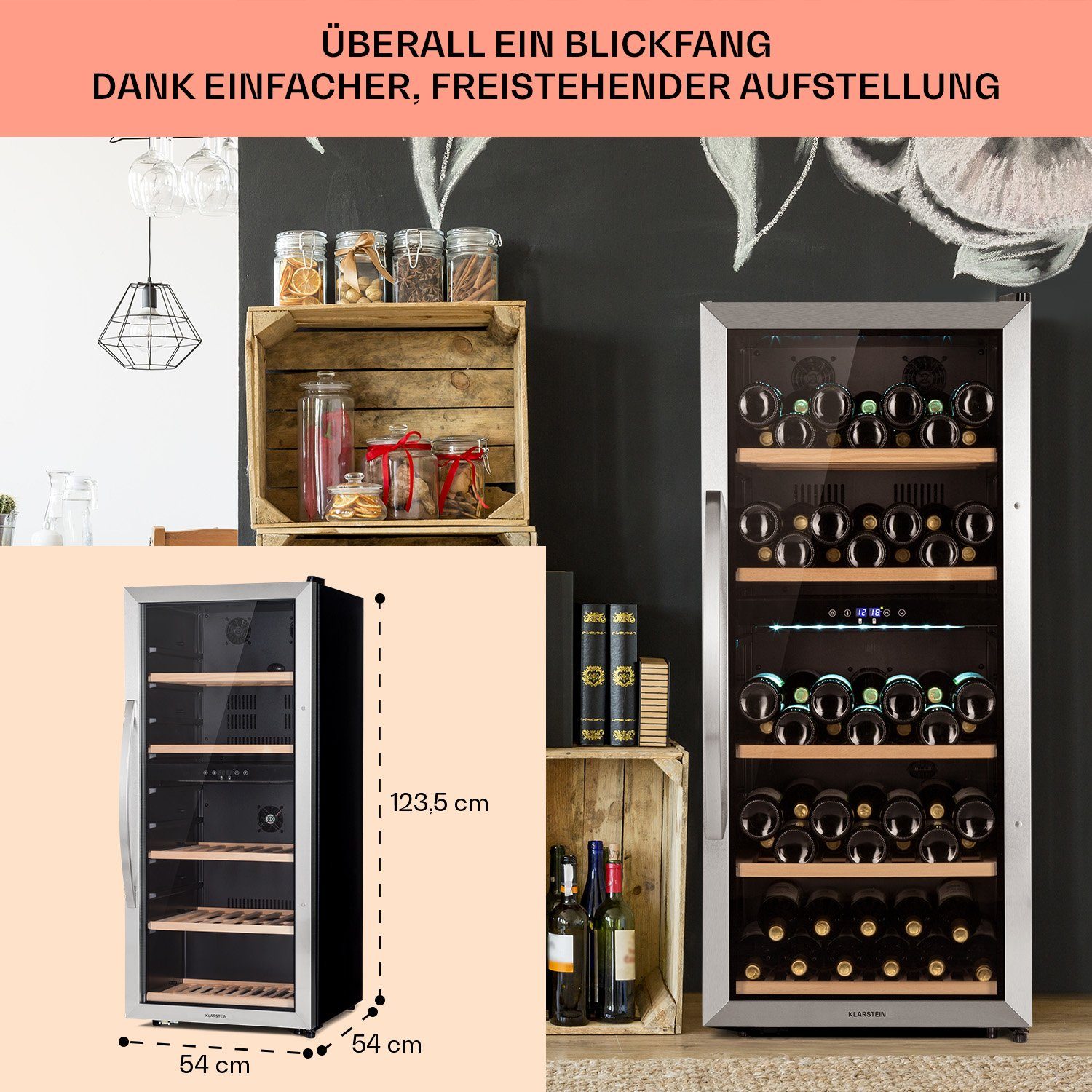 Klarstein Weinkühlschrank Vinamour 66 Duo, für 79 Standardflaschen á 0,75l,Wein Flaschenkühlschrank Weintemperierschrank Weinschrank Kühlschrank