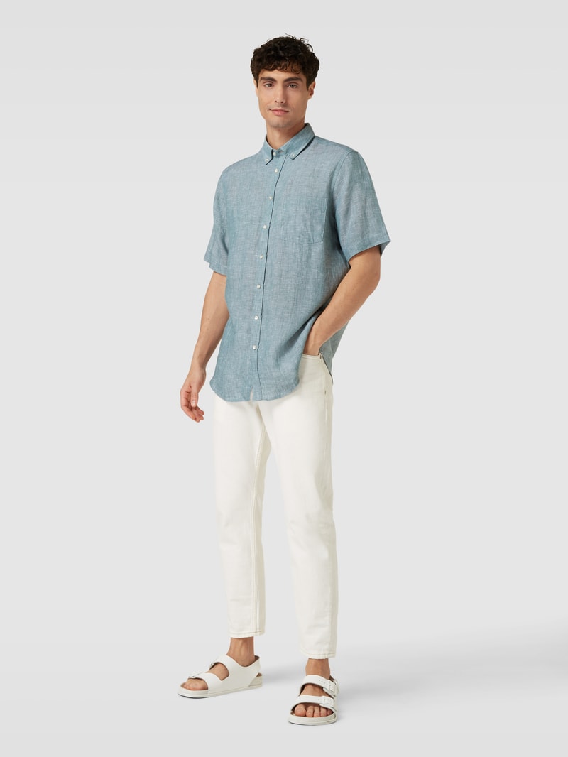 Freizeithemd mit Button-Down-Kragen in metallic grün