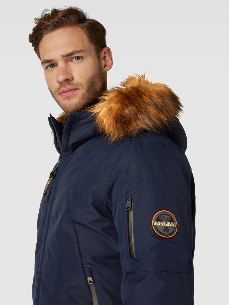 Jacke mit Kunstfellbesatz Modell 'EXPLORER' in marineblau