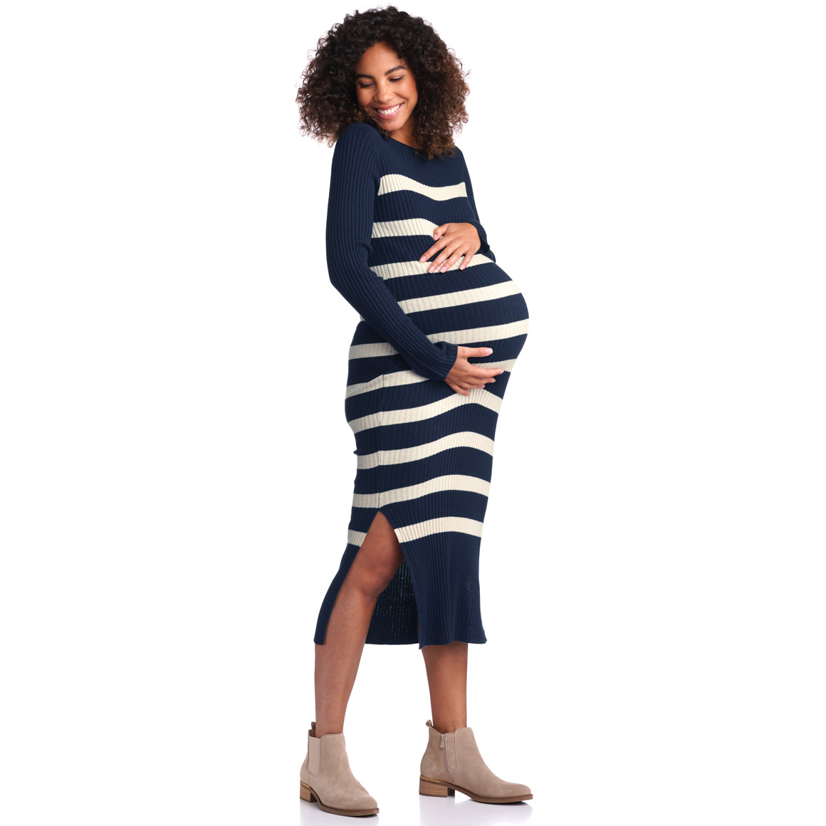 Damen Umstands-Strickkleid mit Streifen