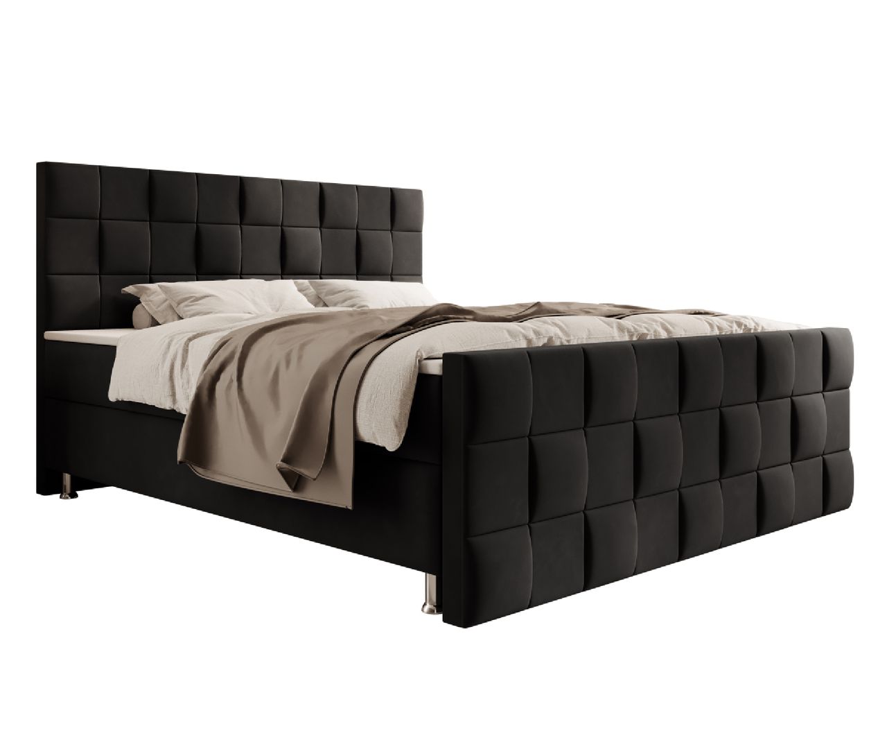 IHG Boxspringbett Tarifa 180x200cm Velour Schwarz / SL 3 / Deren 22