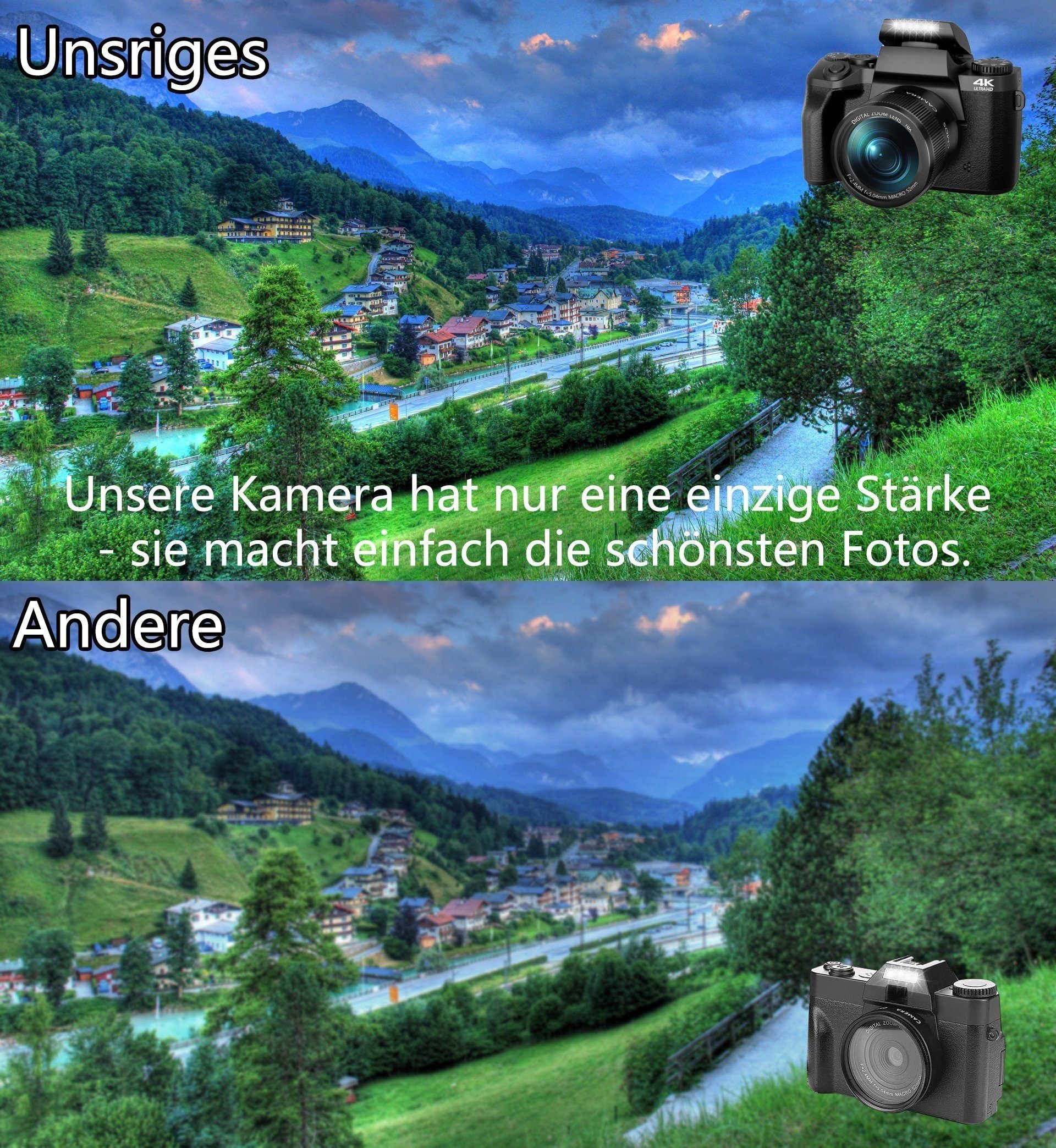 Fine Life Pro W5 Digitalkamera 64MP Kompaktkamera Superzoom-Kamera (64 MP, 16x opt. Zoom, WLAN (Wi-Fi), inkl. 4K 64MP Digitalkamera, Kostenlose 64GB Speicherkarte, Inklusive Handtasche)