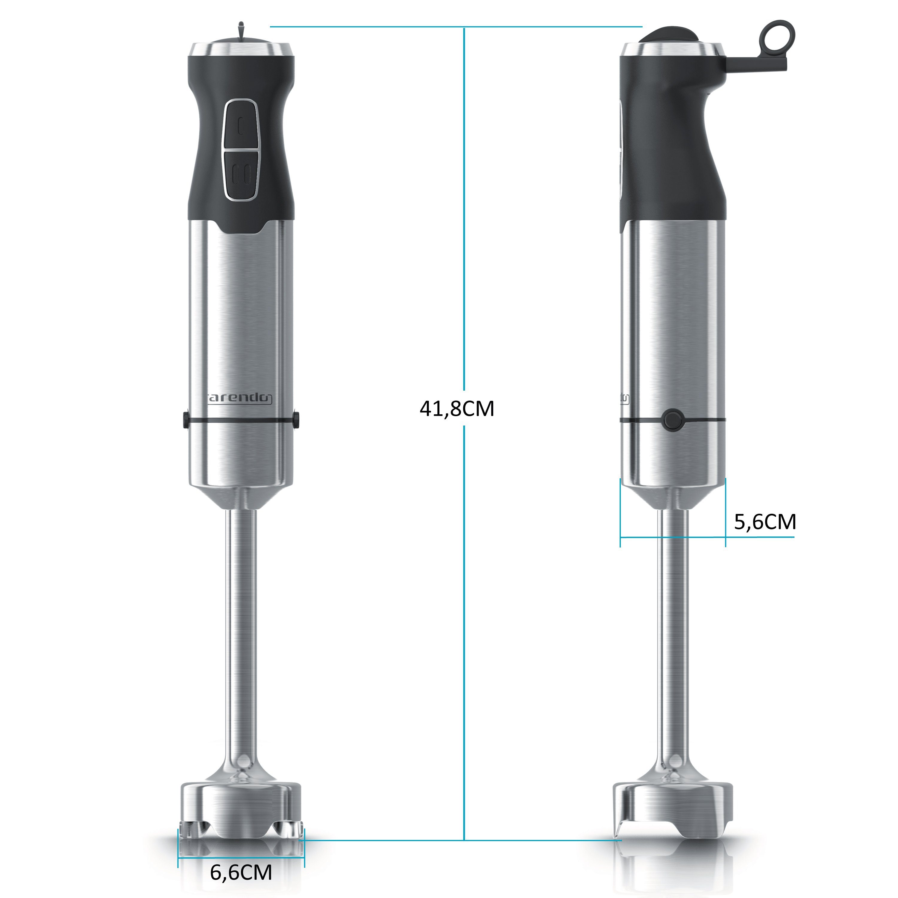 Arendo Stabmixer, 1000 W, Edelstahl Handmixer mit Messbecher, Pürierstab, stufenlose Regelung