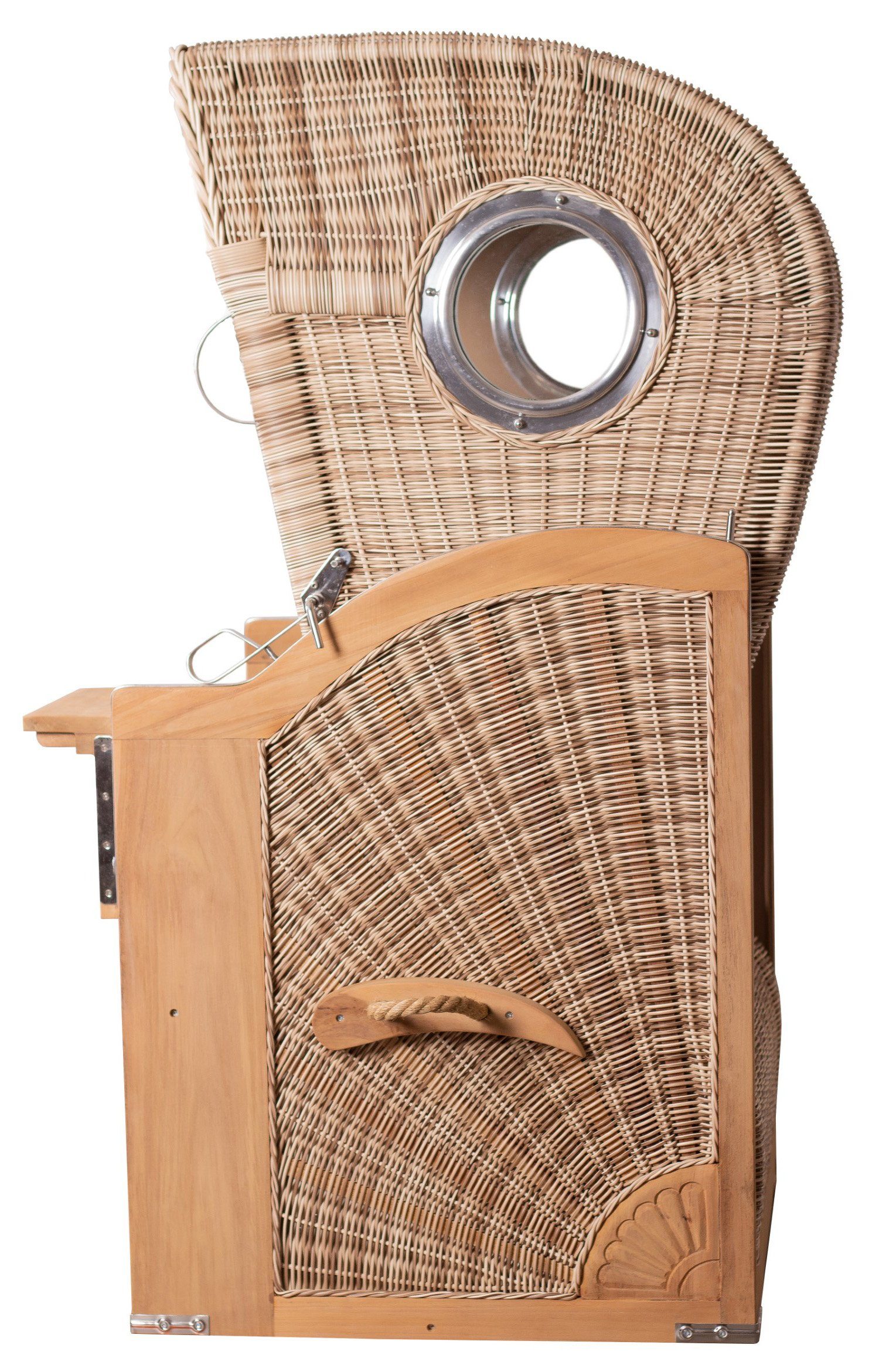 bene living Strandkorb Ammersee 1-Sitzer Teak - PE shell - Modell 500, BxTxH: 96x80x165 cm, Volllieger ca. 175 Grad, Ostsee-Strandkorb, inkl. Liftersystem und Bullaugen