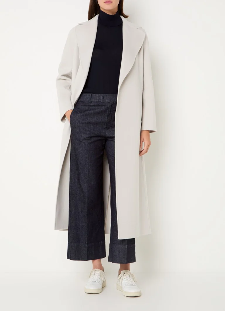 Μάλλινο παλτό MaxMara Poldo με ξυρισμένο σχέδιο και πλεκτή ζώνη