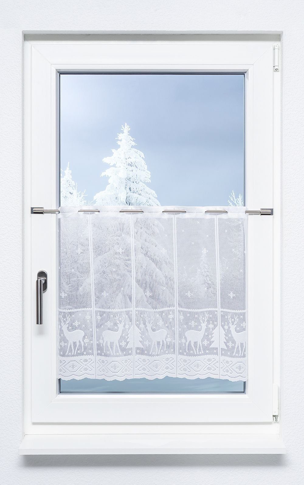 Scheibengardine Hirsch im Winterwald, LYSEL®, (1 St), transparent, HxB 50x45cm