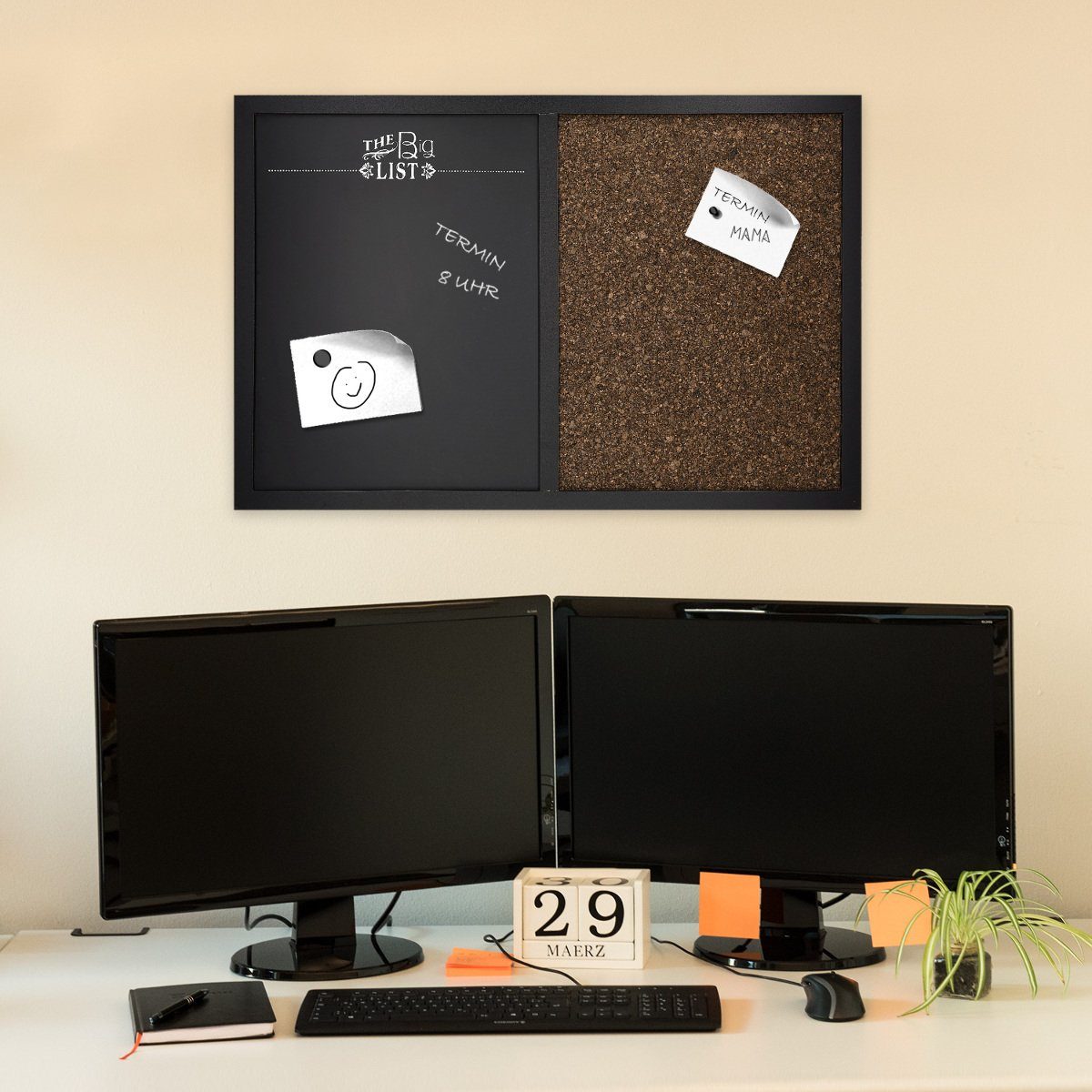 Navaris Wandtafel Kombitafel Kreidetafel und Kork Pinnwand - Memoboard 60x40 cm