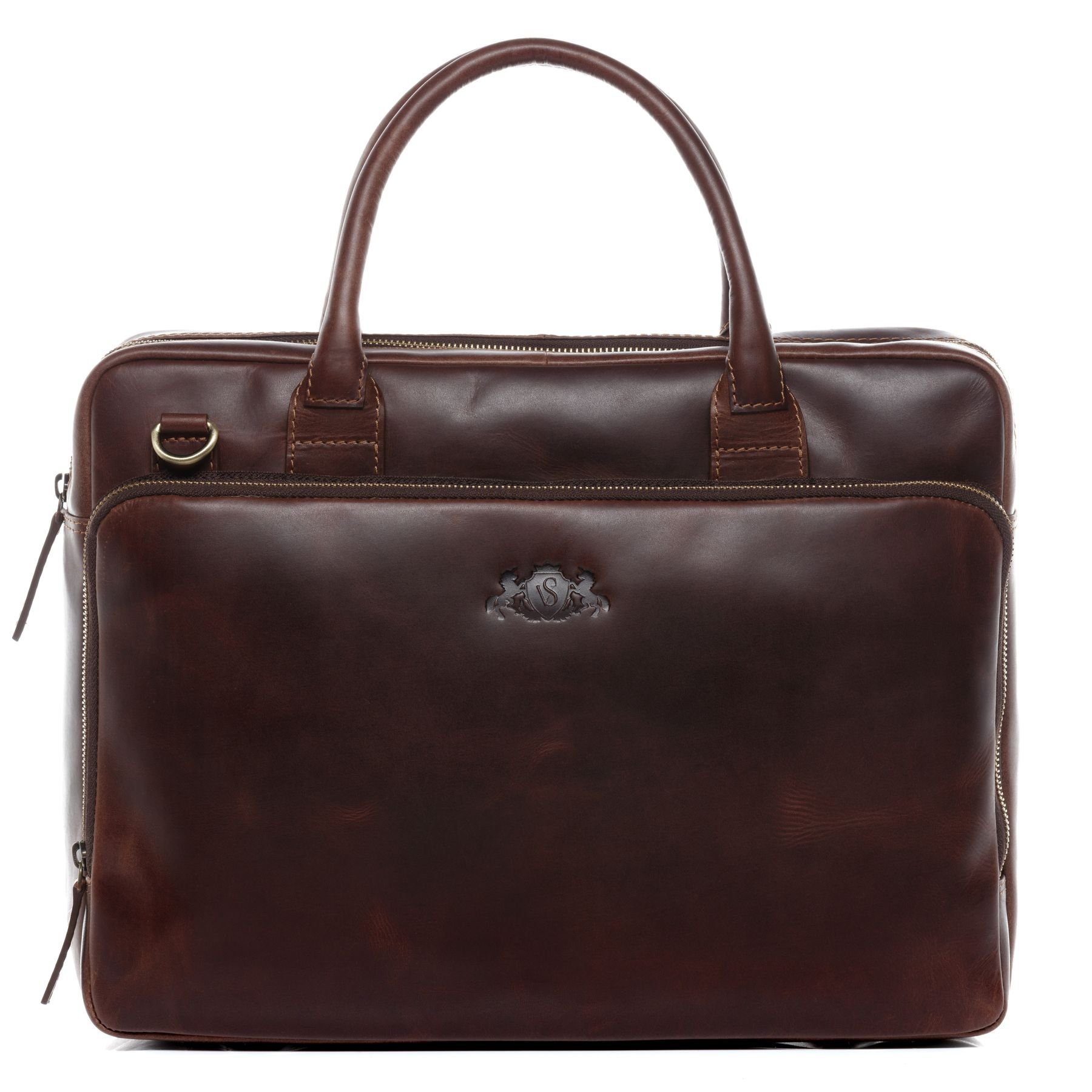 SID & VAIN Laptoptasche Leder Businesstasche Unisex RYAN, Laptoptasche 15,4 Zoll, Aktentasche Echtleder Damen Herren braun