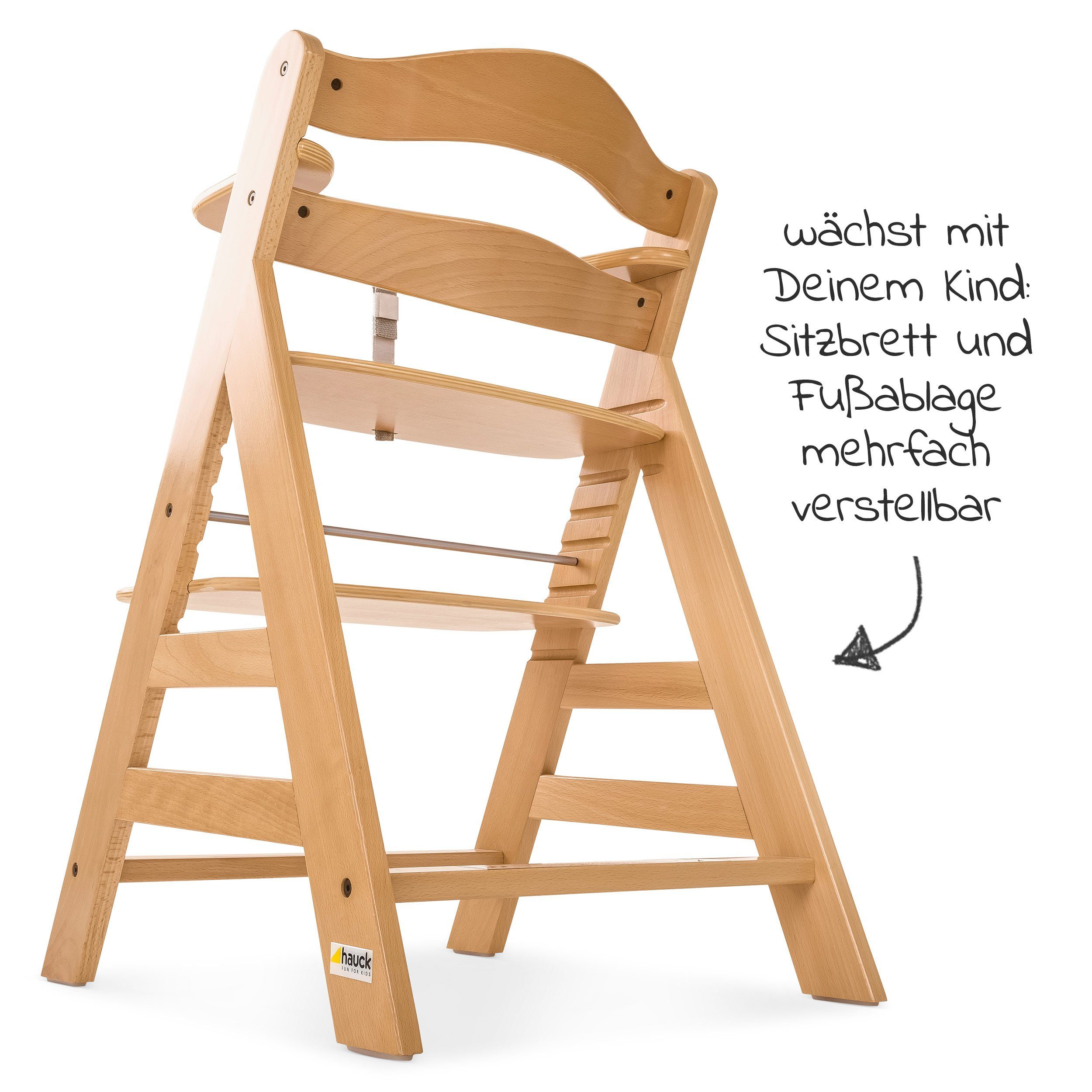 Hauck Hochstuhl Hauck Alpha Plus Natur, Mitwachsender Holz Kinderhochstuhl mit Sitzauflage höhenverstellbar