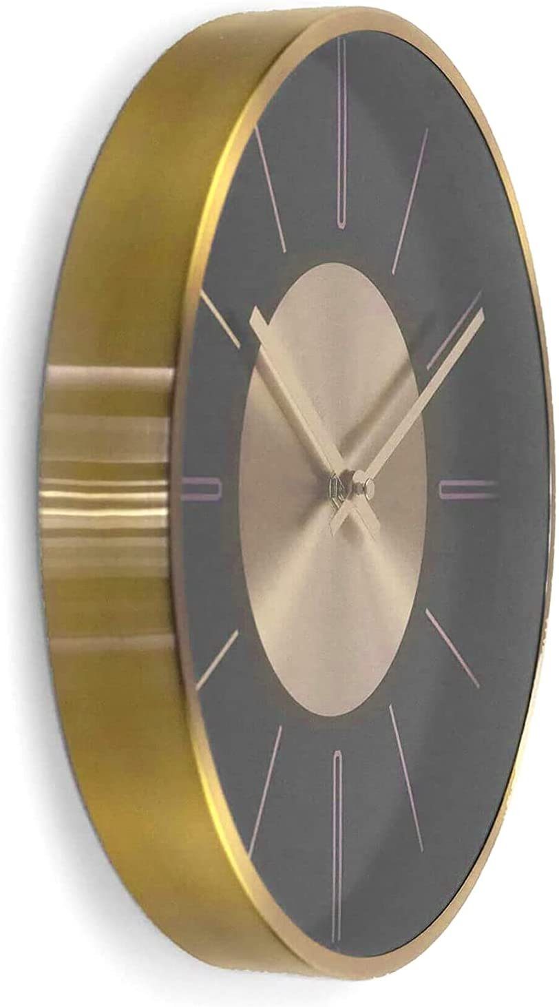 K&L Wall Art Wanduhr lautlose moderne Aluminium Wanduhr 30cm Durchmesser Uhr ohne Ticken (Gold Optik, Quarz Uhrwerk, Lounge, Schlafzimmer, Büro, Küche)