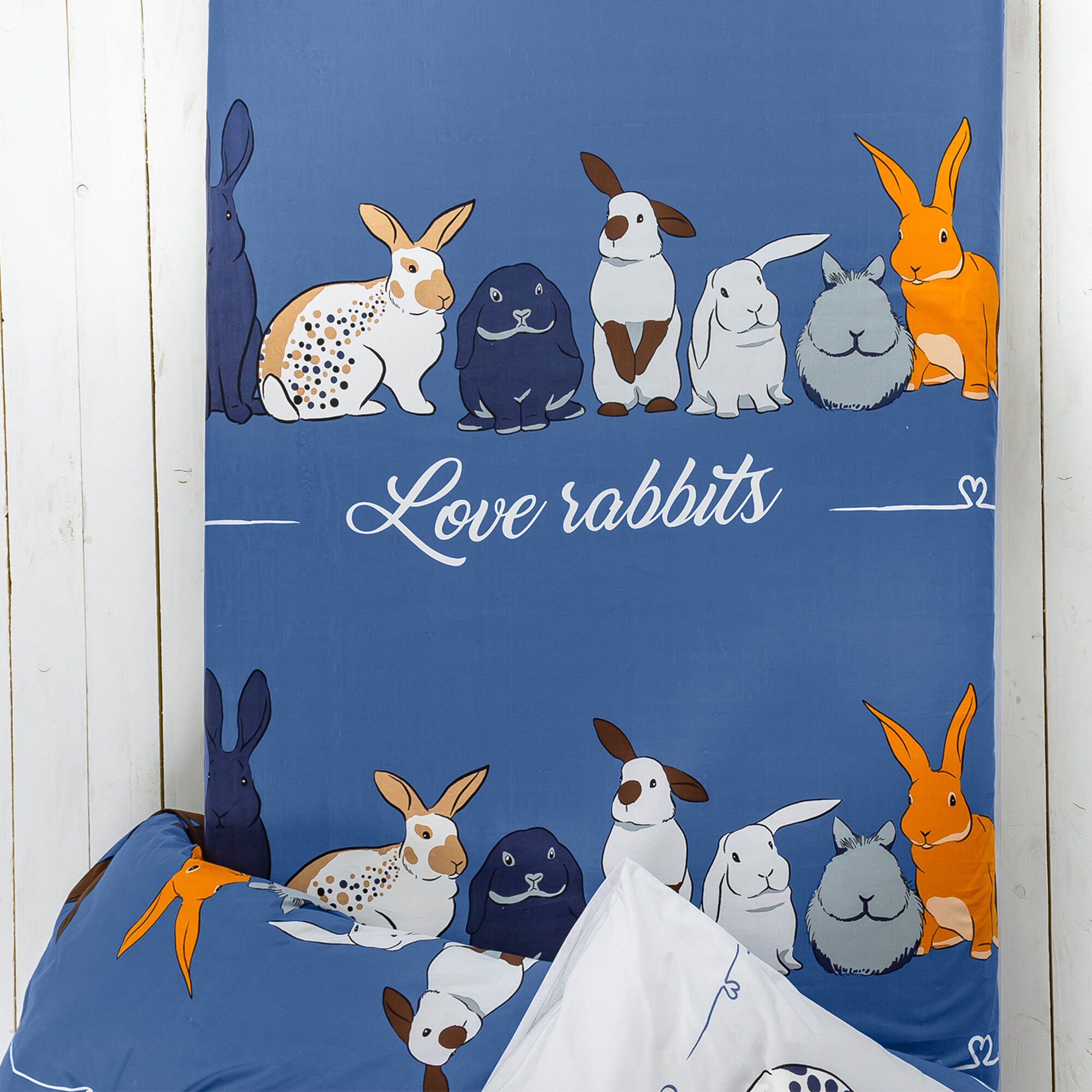 Linge de lit Rabbit en coton imprimé lapins