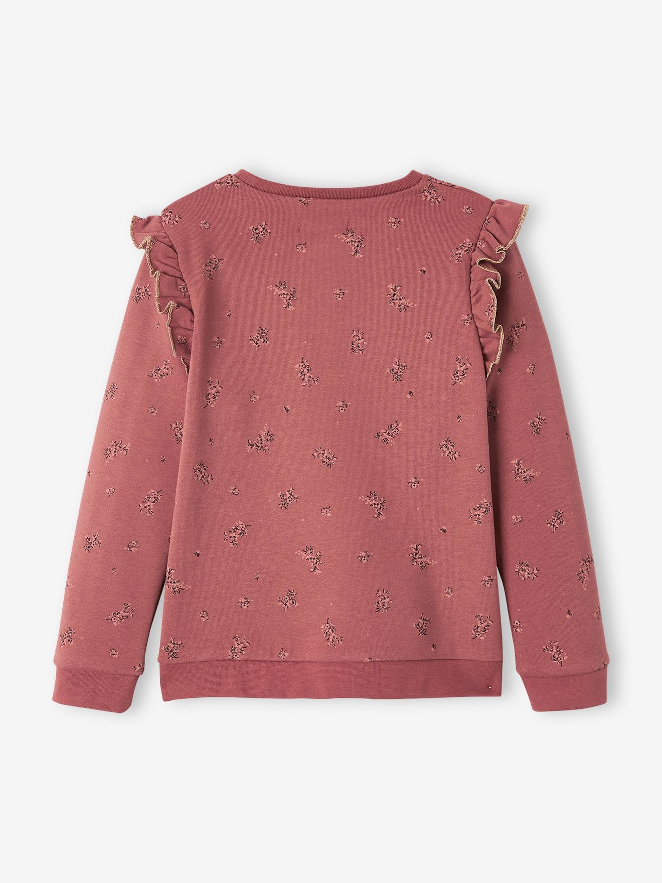 Sweat à volants fille détails fantaisie beige imprimé