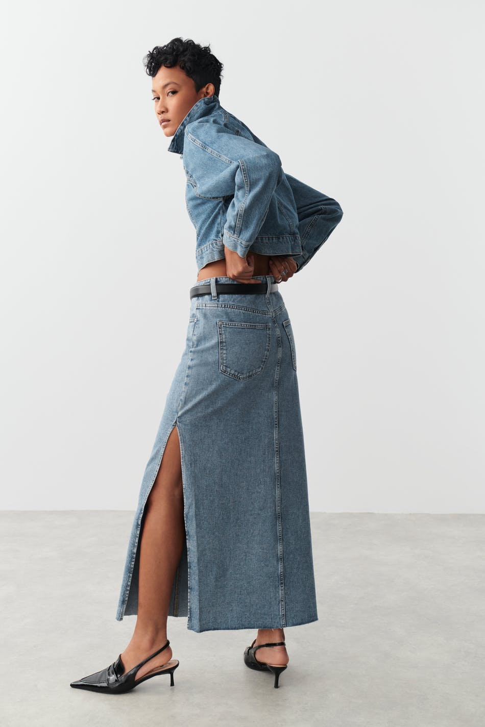 Maxi slit denim skirt