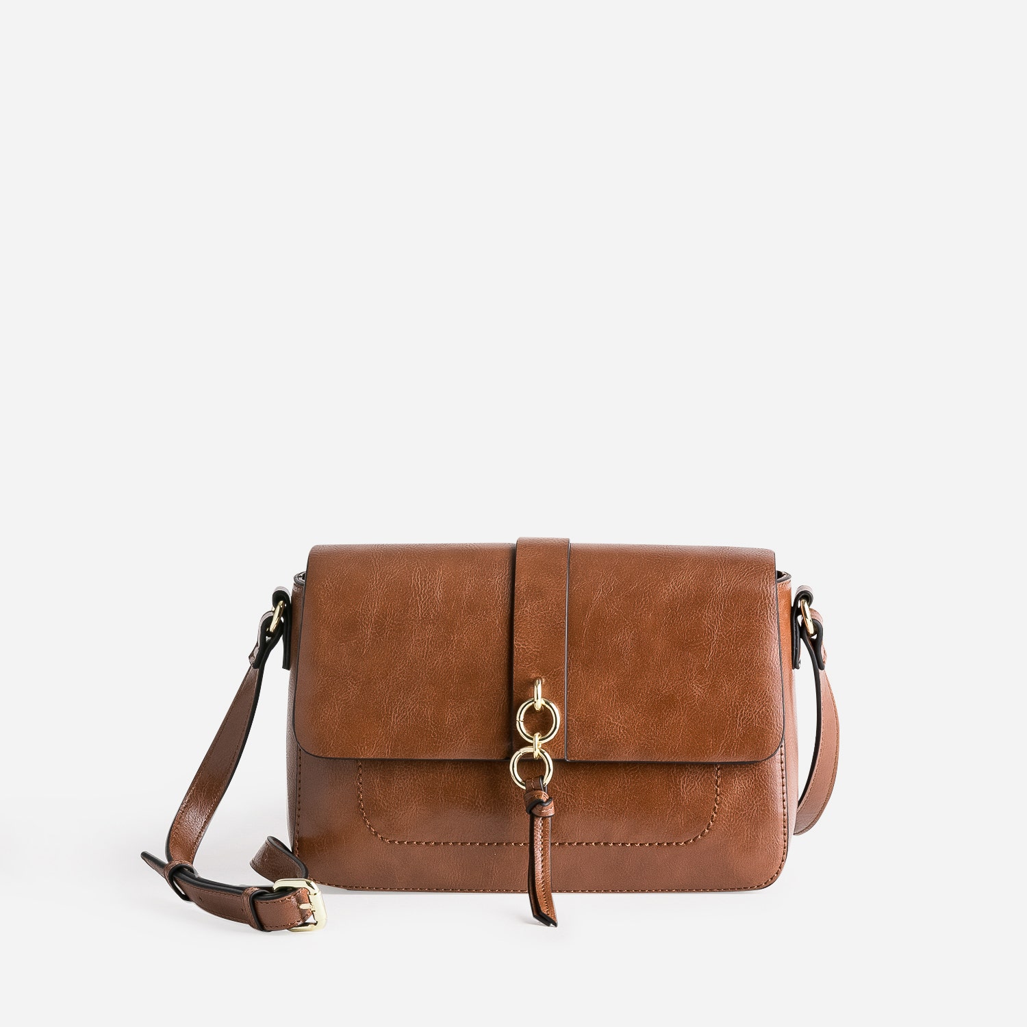 Sac bandoulière cognac avec double anneaux