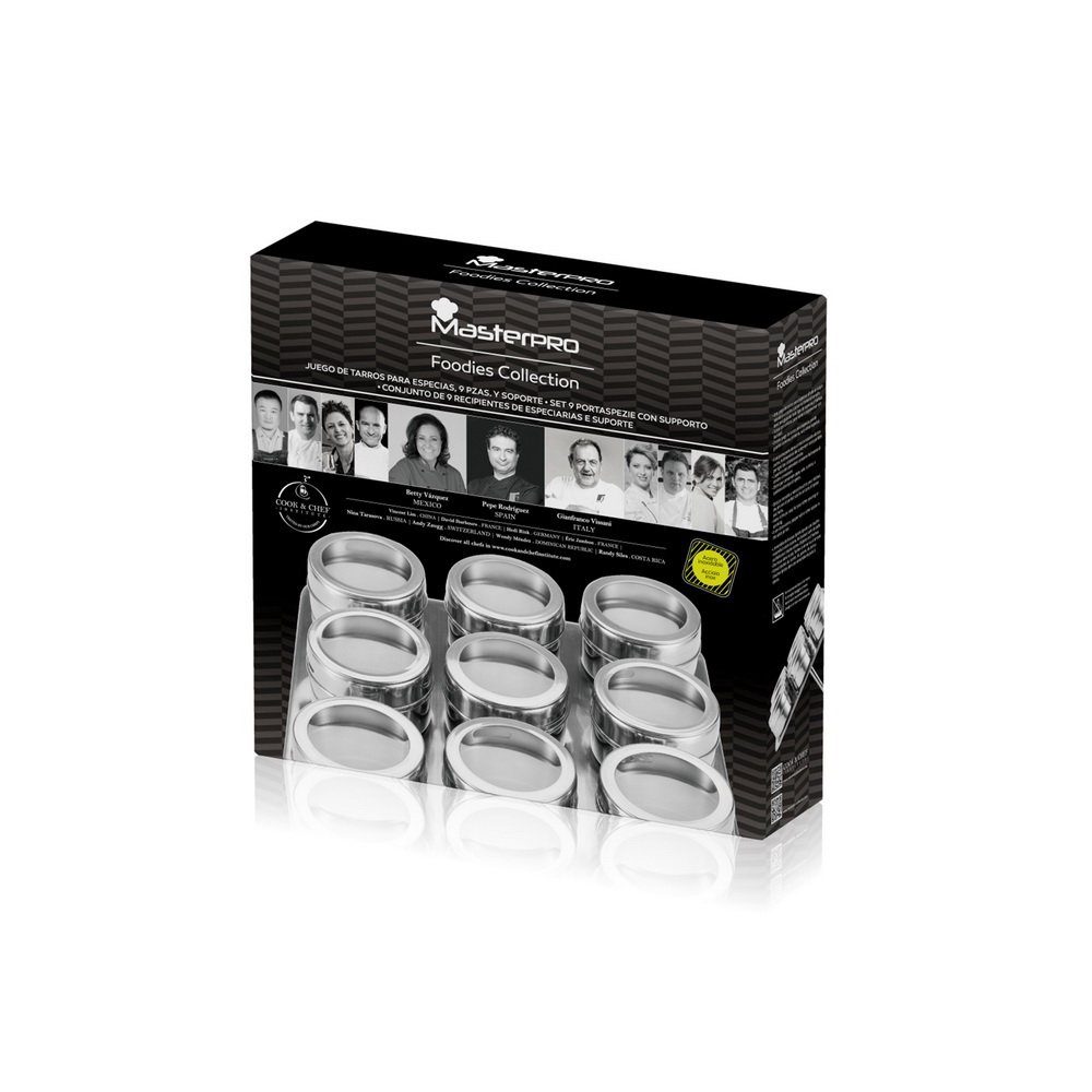 Bergner Gewürzbehälter Masterpro Gewürzdosen-Set magnetisch BGMP-6101, (10-tlg), Gewürzbehälter, Edelstahl, Vorratsbehälter für Gewürze, magnetisch