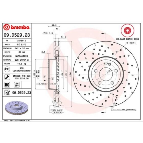 09.D529.23 BREMSSCHEIBE BREMBO VA  VP1 - ATU
