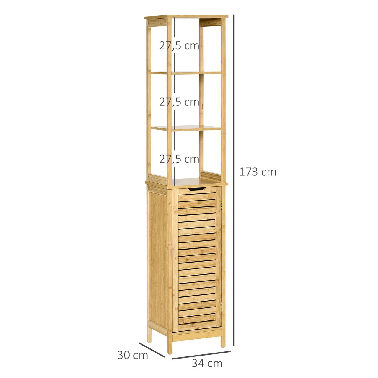 kleankin Badezimmerschrank Badezimmer Hochschrank mit 3 offenen Fächer Natur