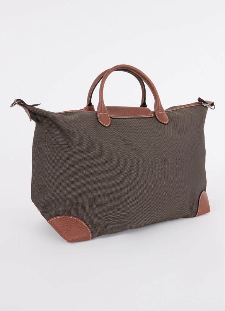 Geantă de weekend Longchamp Boxford M din pânză cu detalii din piele.